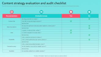 Content Strategy Evaluation And Audit Checklist Brand Content Strategy Guide MKT SS V