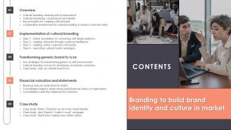 Contents Branding To Build Brand Identity And Culture In Market Ppt Introduction