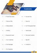 Contents Corporate Photography Proposal Template One Pager Sample Example Document