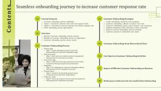 Contents Seamless Onboarding Journey To Increase Customer Response Rate Ppt Graphics