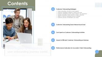 Contents Strategies To Improve User Onboarding Journey Ppt Template Impressive Graphical