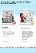 Context And Objective For Childcare Business Proposal One Pager Sample Example Document