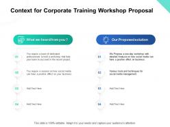 Context for corporate training workshop proposal ppt powerpoint presentation show
