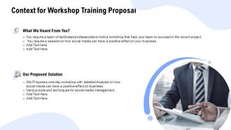 Context for workshop training proposal ppt powerpoint presentation format