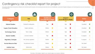 Contingency Risk Checklist Report For Project