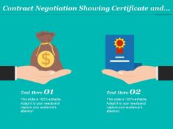 Contract negotiation showing certificate and money in return