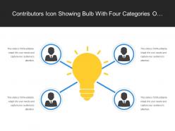 Contributors Icon Showing Bulb With Four Categories Of Organisation