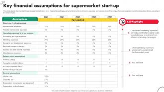 Convenience Store Business Plan Key Financial Assumptions For Supermarket Startup BP SS V