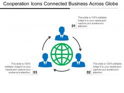 Cooperation icons connected business across globe ppt examples