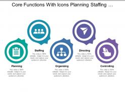 Core functions with icons planning staffing organizing directing controlling