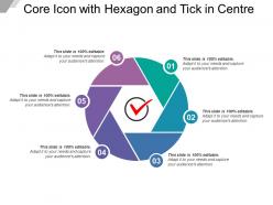 Core icon with hexagon and tick in centre