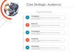Core strategic audience target online marketing tactics and technological orientation ppt icons