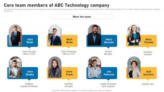 Core Team Members Of Abc Technology Company Smart Devices Funding Elevator Pitch Deck