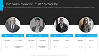 Core Team Members Of XYZ Motors Ltd Electric Vehicle Funding Proposal