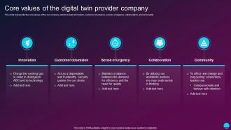 Core Values Of The Digital Twin Provider Company Digital Twin Technology IT