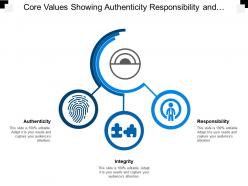 Core values showing authenticity responsibility and integrity