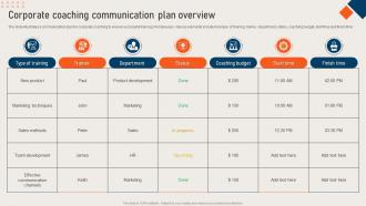 Corporate Coaching Communication Plan Overview