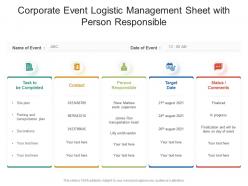 Corporate event logistic management sheet with person responsible