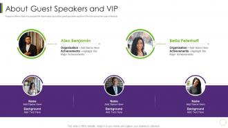 Corporate event sponsorship pitch deck about guest speakers and vip