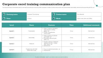Corporate Excel Training Communication Plan