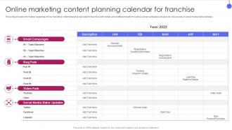 Corporate Franchise Management Playbook Online Marketing Content Planning Calendar For Franchise