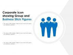 Corporate icon showing group and business stick figures