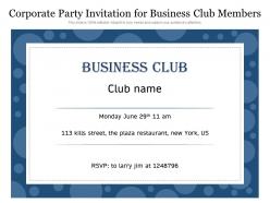 Corporate party invitation for business club members