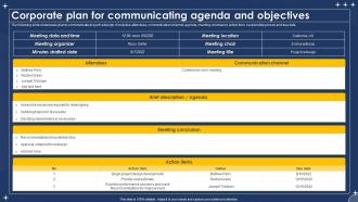 Corporate Plan For Communicating Agenda And Objectives