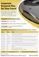 Corporate research plan for time travel presentation report infographic ppt pdf document