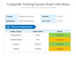 Corporate training tracker sheet with status