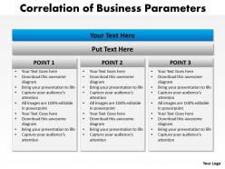 Correlation of business parameters using stacked horizontal vertical boxes powerpoint templates 0712