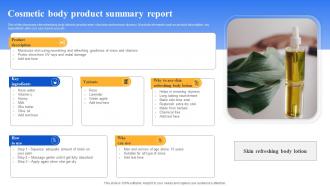 Cosmetic Body Product Summary Report