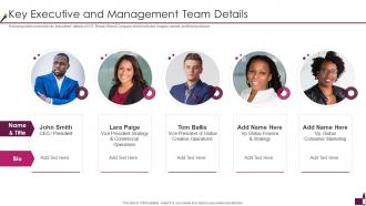 Cosmetic Company Pitch Deck Key Executive And Management Team Details