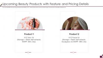 Cosmetic Company Pitch Deck Upcoming Beauty Products With Feature And Pricing Details