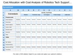 Cost allocation with cost analysis of robotics tech support product design