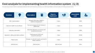 Cost Analysis For Implementing Health Information System Health Information Management System