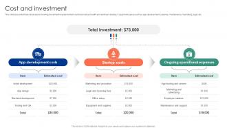 Cost And Investment Health And Wellness Startup Go To Market Strategy GTM SS