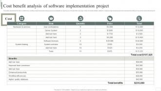 Cost Benefit Analysis Of Software Implementation Project Business Software Deployment Strategic
