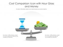 Cost comparison icon with hour glass and money