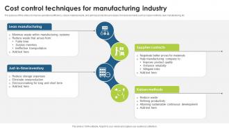 Cost Control Techniques For Manufacturing Industry