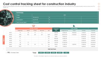 Cost Control Tracking Sheet For Construction Industry