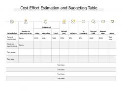 Cost effort estimation and budgeting table