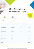 Cost Estimate For Business Activity One Pager Sample Example Document
