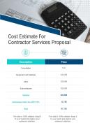 Cost Estimate For Contractor Services Proposal One Pager Sample Example Document
