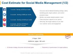 Cost estimate for social media management ppt powerpoint presentation show display