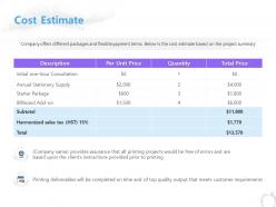 Cost estimate sales ppt powerpoint presentation outline deck