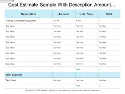 Cost Estimate Sample With Description Amount Unit Price And Total