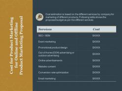 Cost for product marketing for online and offline product marketing proposal ppt tips