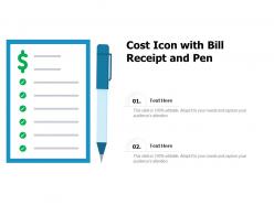 Cost icon with bill receipt and pen