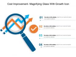Cost improvement magnifying glass with growth icon
